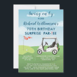 70th Surprise Birthday Party Men's Golf Theme Invitation<br><div class="desc">This fun (SURPRISE) Birthday Party Invitation has a Golf theme and it's perfect for a Golfer. It features a cart on a course and much to personalize to make appropriate for your own event. We have all the ingredients to make it a special party — starting with a party invitation;...</div>