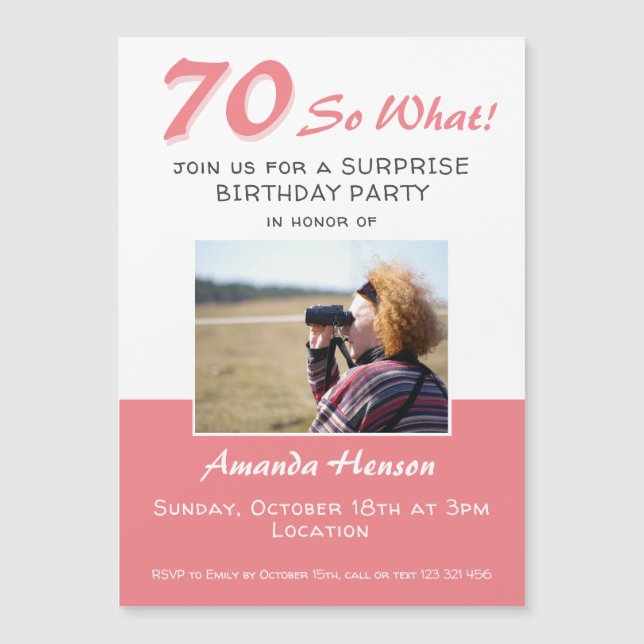 70th Surprise Birthday Party Photo Invitation Card (Front)