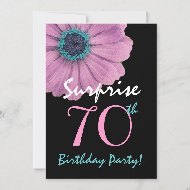 70th Surprise Birthday Pretty Pink Daisy Invitation (Front)