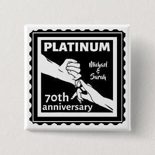 70th wedding anniversary blue platinum traditional 2 inch square button