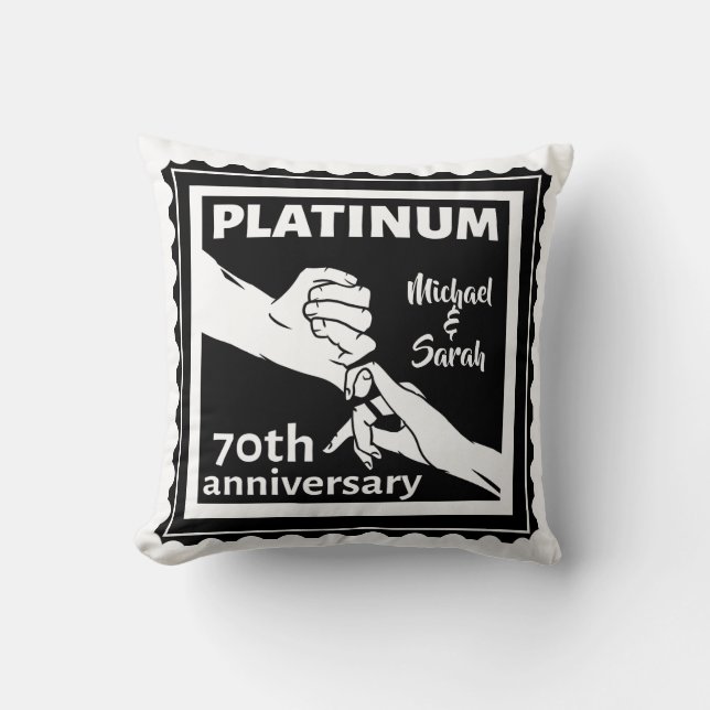 70th wedding anniversary blue platinum traditional throw pillow (Front)