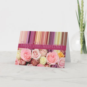 70th Wedding Anniversary Card -Pastel roses stripe