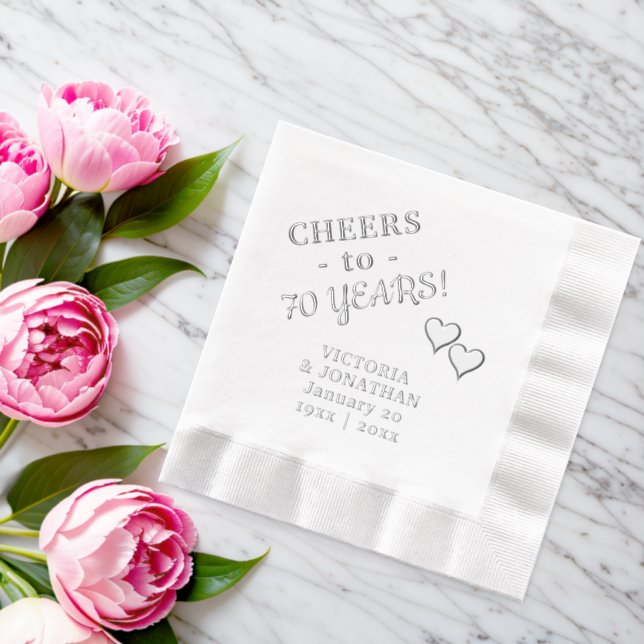 70th Wedding Anniversary Cheers Two Hearts  Foil Napkins (Insitu (Wedding))