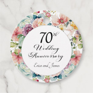 70th Wedding Anniversary Elegant Script Floral Favour Tags