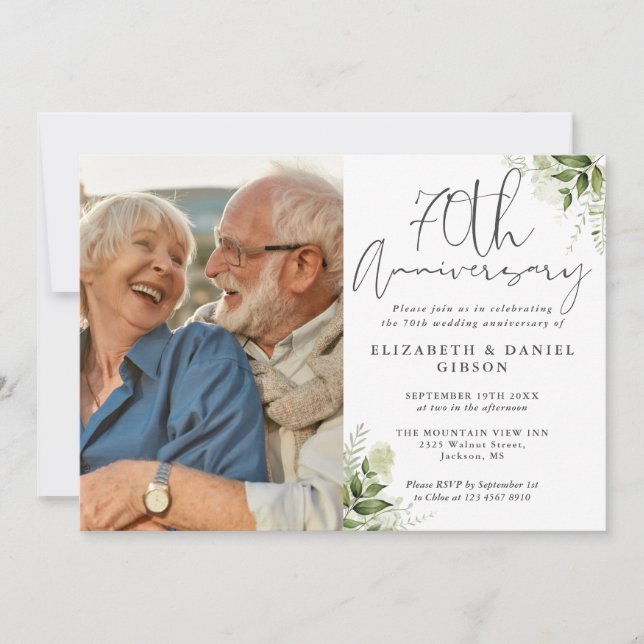 70th Wedding Anniversary Floral Greenery Invitation (Front)