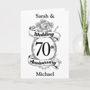 70th Wedding Anniversary Flowers Black and white Card