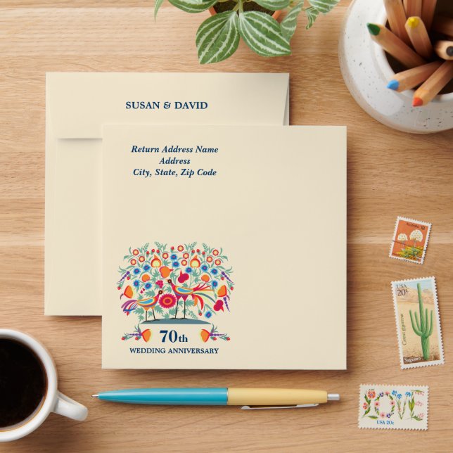 70th Wedding Anniversary Folk Art Envelope (Desk)