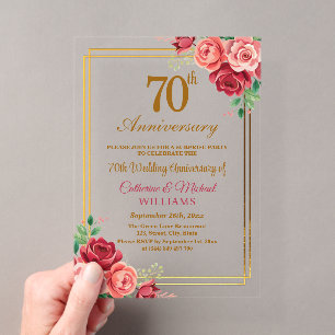 70th Wedding Anniversary Gold Frame Surprise Party Acrylic Invitations