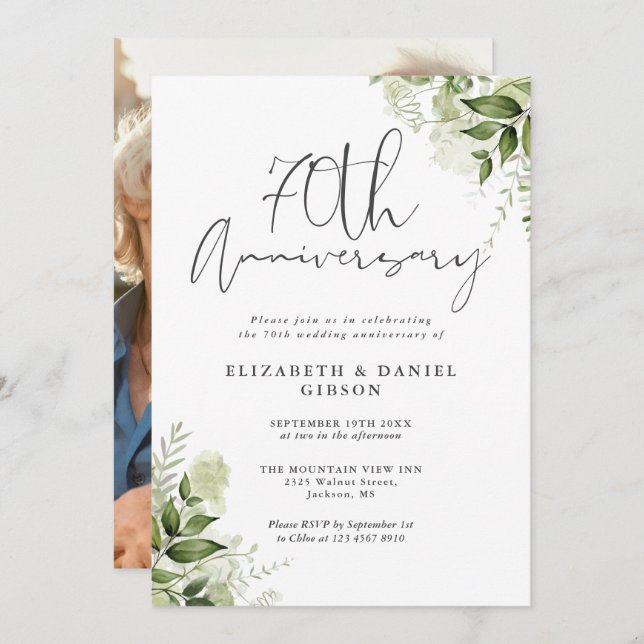 70th Wedding Anniversary Greenery Floral Invitation (Front/Back)