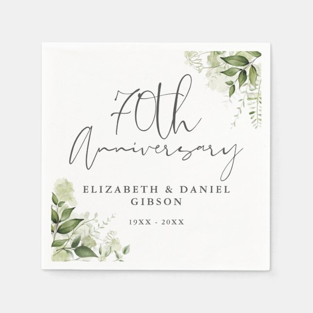 70th Wedding Anniversary Greenery Floral Napkin (Front)