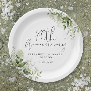 70th Wedding Anniversary Greenery Floral Paper Plate