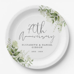70th Wedding Anniversary Greenery Floral Paper Plate