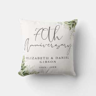 70th Wedding Anniversary Greenery Floral Throw Pillow