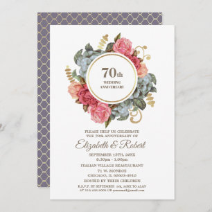 70th Wedding Anniversary Party Floral Invitation
