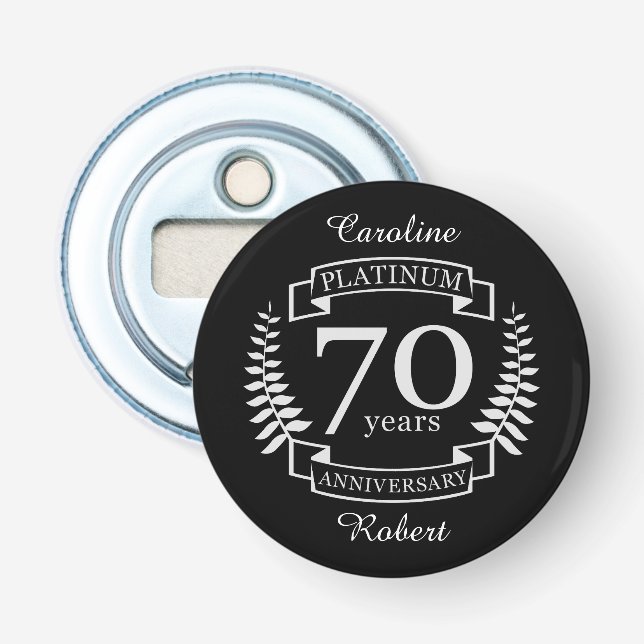 70th Wedding ANNIVERSARY PLATINUM Bottle Opener (Front)