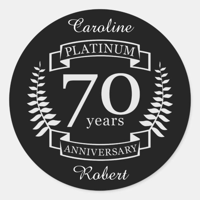 70th Wedding ANNIVERSARY PLATINUM Classic Round Sticker (Front)