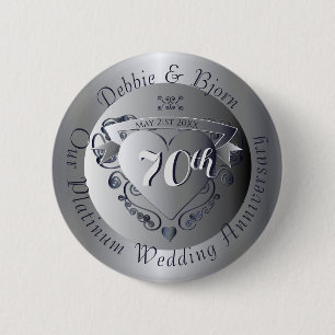 70th Wedding Anniversary Platinum Heart 2 Inch Round Button