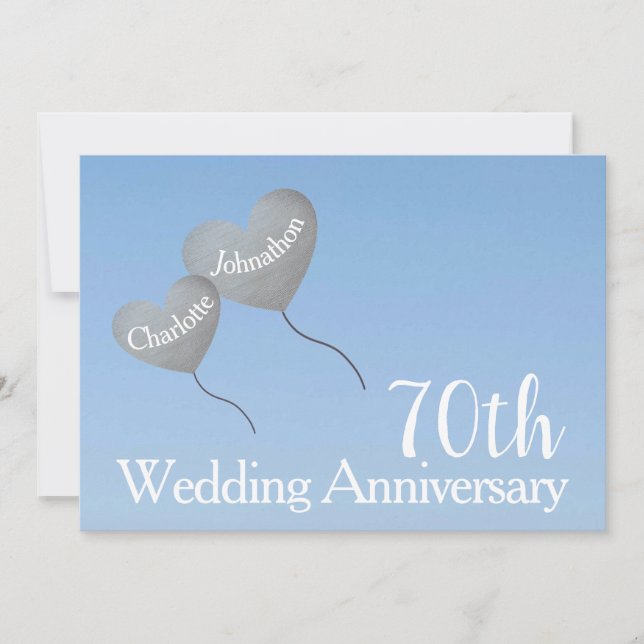 70th Wedding Anniversary platinum heart balloon Invitation (Front)