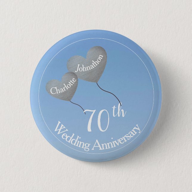 70th wedding anniversary platinum heart balloons 2 inch round button (Front)