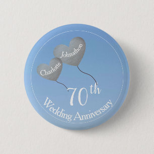 70th wedding anniversary platinum heart balloons 2 inch round button