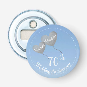 70th wedding anniversary platinum heart balloons bottle opener