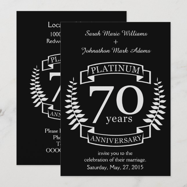 70th Wedding ANNIVERSARY PLATINUM Invitation (Front/Back)