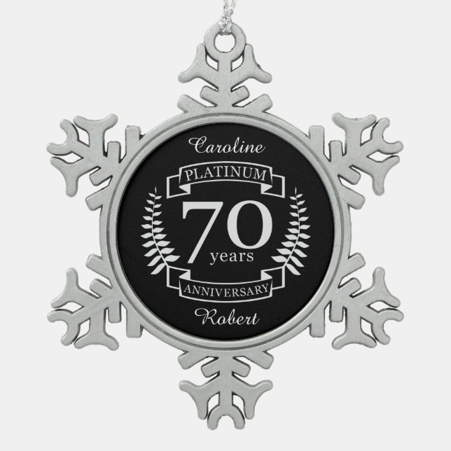 70th Wedding ANNIVERSARY PLATINUM Snowflake Pewter Christmas Ornament (Front)