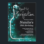 70th Wine Birthday Aged to Perfection Teal Invitation<br><div class="desc">70th Wine Birthday Invitation. Aged to Perfection. Black and Teal Glitter. Red Wine. Wine Tasting Invitation. Black and Gold Glitter Champagne. 18th 20th 21st 30th 40th 50th 60th 70th 80th 90th 100th, Any Ages. For further customization, please click the "Customize it" button and use our design tool to modify this...</div>