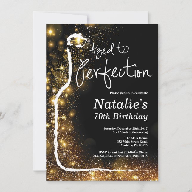 70th Wine Birthday Invitation. Aged to Perfection Invitation (Front)