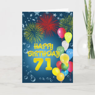 71e carte d'anniversaire avec feux d'artifice et b