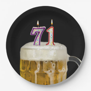 71st Birthday Beer on black Paper Plate
