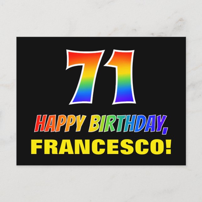 71st Birthday: Bold, Fun, Simple, Rainbow 71 Postcard (Front)