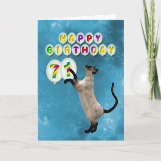 71st Birthday card with siamese cats (Front)