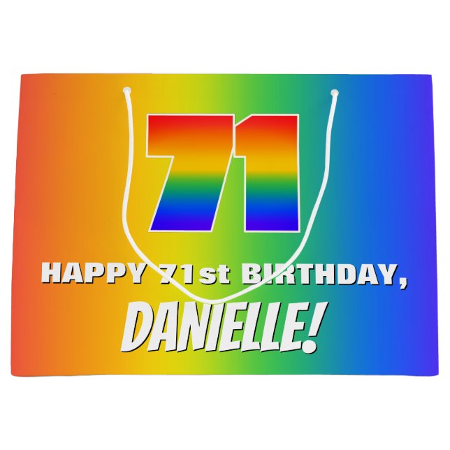 71st Birthday: Colourful, Fun Rainbow Pattern # 71 Large Gift Bag (Front)