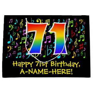 71st Birthday - Colourful Music Symbols, Rainbow 7 Large Gift Bag