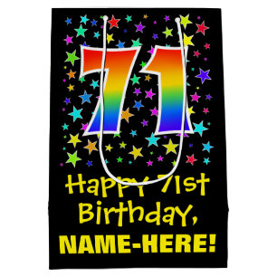 71st Birthday: Colourful Stars Pattern & Rainbow 7 Medium Gift Bag