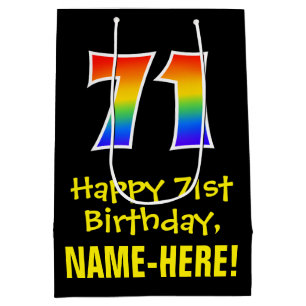 71st Birthday: Fun, Bold, Colourful, Rainbow "71" Medium Gift Bag