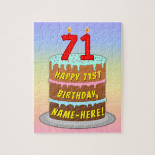 71st Birthday: Fun Cake and Candles + Custom Name Jigsaw Puzzle