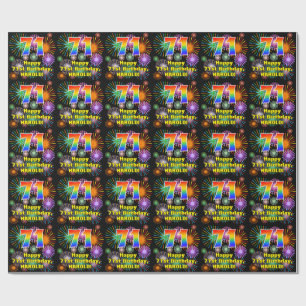 71st Birthday: Fun Fireworks, Rainbow Look # “71” Wrapping Paper
