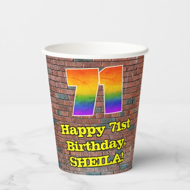 71st Birthday: Fun Graffiti-Inspired Rainbow 71 Paper Cups (Back)