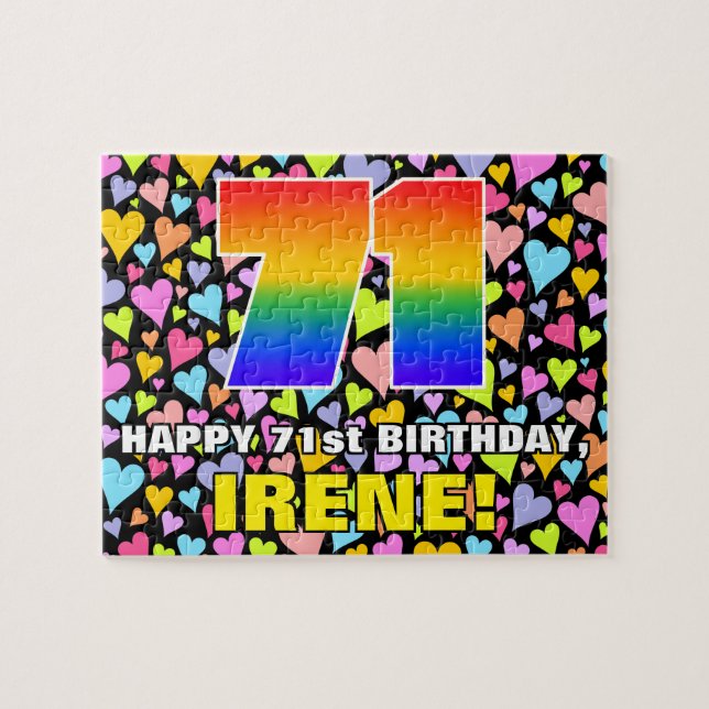 71st Birthday — Fun, Loving Heart Shapes + “71” Jigsaw Puzzle (Horizontal)