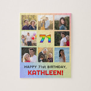 71st Birthday: Fun Rainbow #, Custom Name & Photos Jigsaw Puzzle