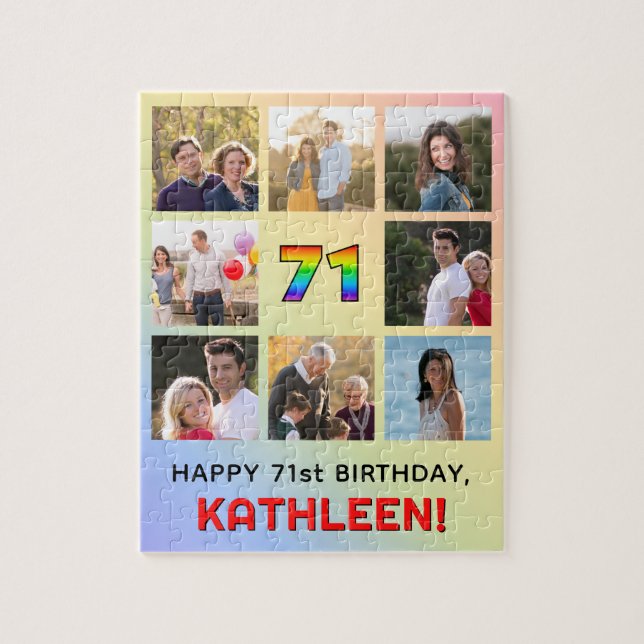 71st Birthday: Fun Rainbow #, Custom Name & Photos Jigsaw Puzzle (Vertical)