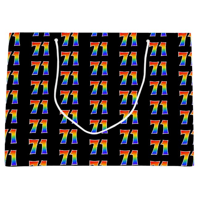 71st Birthday: Fun Rainbow Event Number 71 Pattern Large Gift Bag (Front)