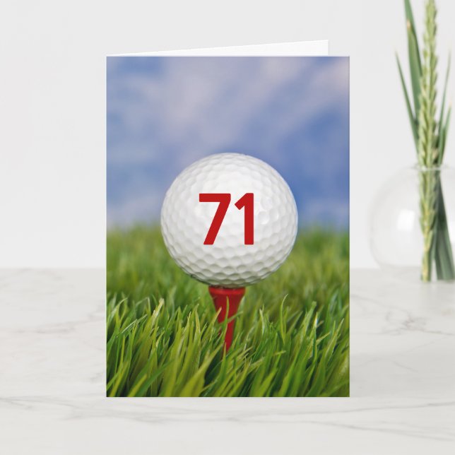 71st Birthday Golf Ball on Red Tee   Card (Front)