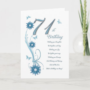 71st birthday in teal with flowers and butterfly card