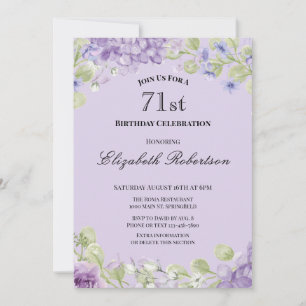 71st Birthday Invitation Elegant Purple Floral