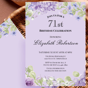 71st Birthday Invitation Elegant Purple Floral