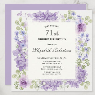 71st Birthday Invitation Elegant Purple Flowers