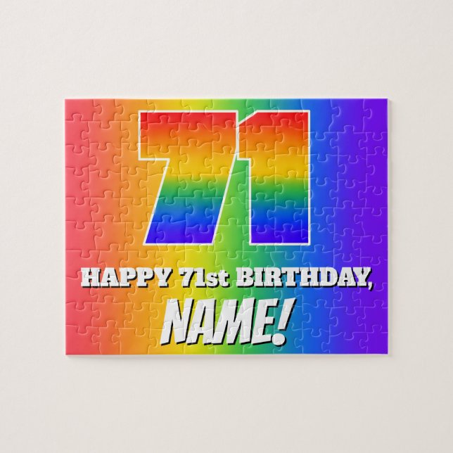 71st Birthday — Multicolored Rainbow Pattern “71” Jigsaw Puzzle (Horizontal)